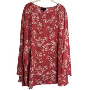 Lane Bryant Outlet Womens Tunic Blouse Size 26 Coral Floral Pucker Fabric